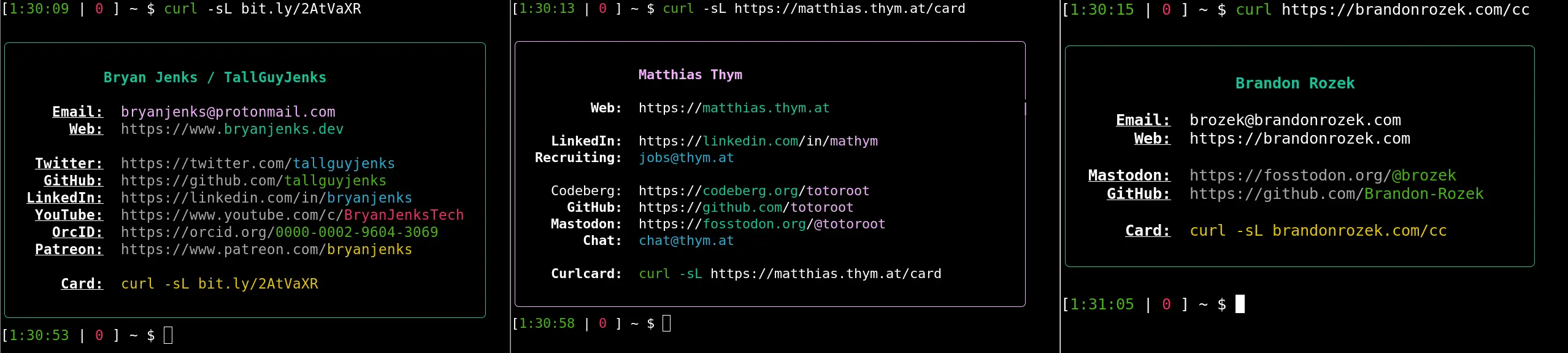 Bryan Jenks's, Matthias Thym's, Brandon Rozek's card
